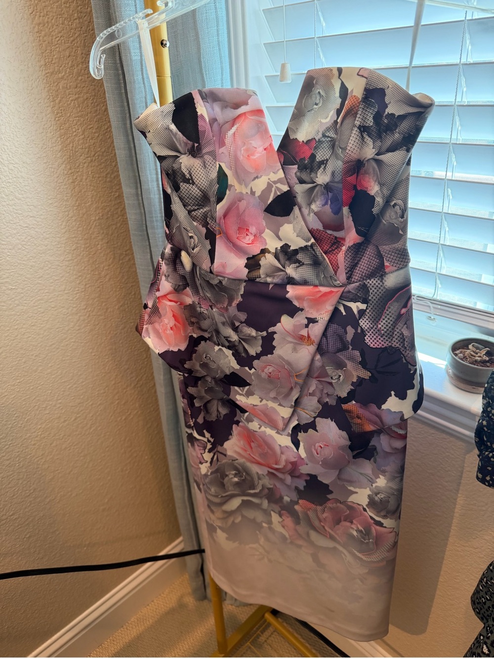 ASOS Strapless Floral Sheath Dress in Pink, Purple & Gray